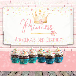 Princess Crown Pink Little Girl Birthday Banner