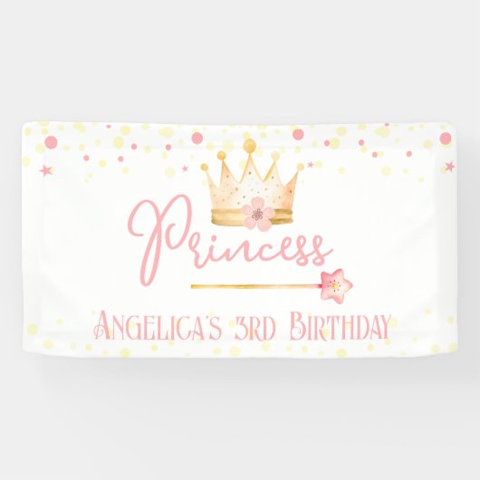 Princess Crown Pink Little Girl Birthday Banner (Horizontal)