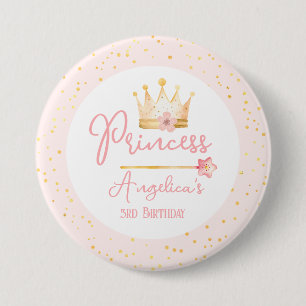Princess Crown Pink Little Girl Birthday Button