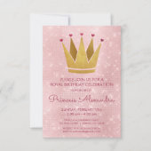 Princess Crown Pink - Rose Gold Geburtstag Einladung (Vorderseite)