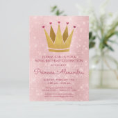 Princess Crown Pink - Rose Gold Geburtstag Einladung (Stehend Vorderseite)