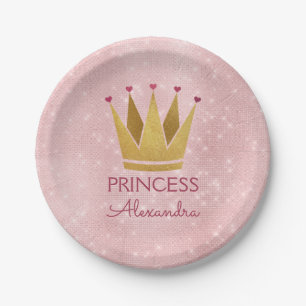 Princess Crown Rose Gold Blush Pink Sparkone Pappteller