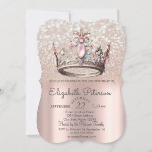 Princess Crown Rose Gold Bokeh 18. Geburtstag Einladung