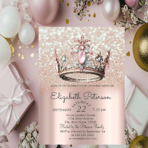 Princess Crown Rose Gold Bokeh 18. Geburtstag Einladung