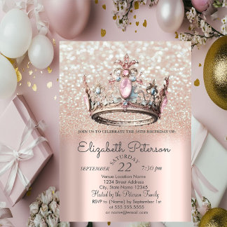 Princess Crown Rose Gold Bokeh 18. Geburtstag Einladung