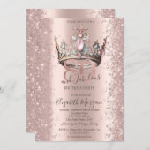 Princess Crown Rose Gold Sparkle Diamonds 80. Einladung (Vorne/Hinten)