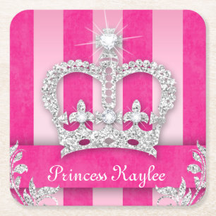 Princess Crown Sweet 16 Quinceanera Stripe Unterse Rechteckiger Pappuntersetzer