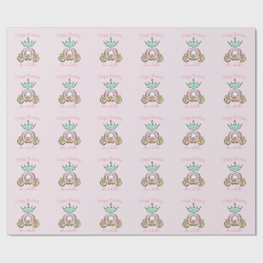 Princess Crown und Carriage on Light Pink Geschenkpapier (Flach)