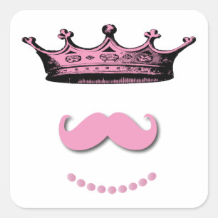 Princess Crown und Mustache Quadratischer Aufkleber