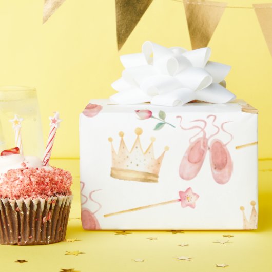 Princess Crown Wand Pink Little Girl Geburtstag Geschenkpapier (Geburtstagsparty)