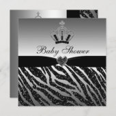 Princess Crown & Zebra Glitzer Babydusche Einladung (Vorne/Hinten)