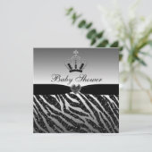 Princess Crown & Zebra Glitzer Babydusche Einladung (Stehend Vorderseite)