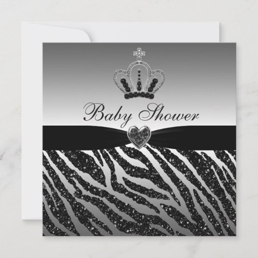 Princess Crown & Zebra Glitzer Babydusche Einladung (Vorderseite)