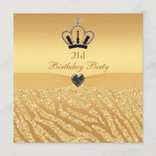 Princess Crown & Zebra Glitzer Print 21. Geburtsta Einladung