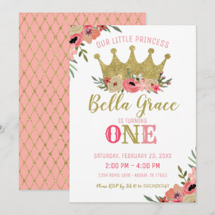 Princess Crown zum Geburtstag Einladung Pink Gold