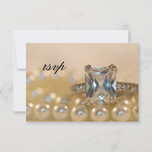 Princess Diamond Ring and Pearls Wedding RSVP Card Karte (Vorderseite)