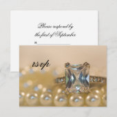 Princess Diamond Ring and Pearls Wedding RSVP Card Karte (Vorne/Hinten)
