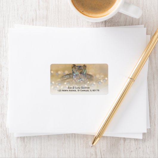 Princess Diamond Ring und White Pearls Wedding Adressaufkleber (Insitu)