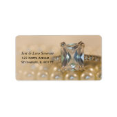 Princess Diamond Ring und White Pearls Wedding Adressaufkleber (Vorne)