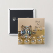 Princess Diamond Ring und White Pearls Wedding Button (Vorne & Hinten)
