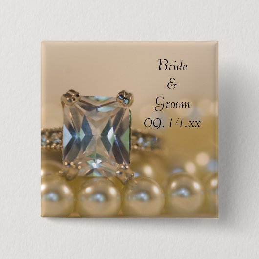 Princess Diamond Ring und White Pearls Wedding Button (Vorderseite)