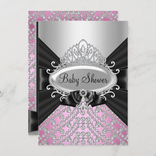 Princess Diamond Tiara & Bow Baby Shower laden ein Einladung (Vorne/Hinten)