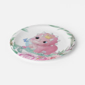Princess Dinosaur Pink Peonies Baby Dusche Pappteller (Schrägansicht)