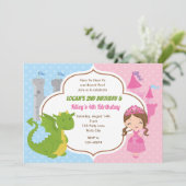 Princess & Dragon Birthday Einladungen Twins Joint (Stehend Vorderseite)
