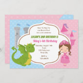 Princess & Dragon Birthday Einladungen Twins Joint (Vorne/Hinten)