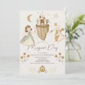 Princess & Dragon Boho Fairytale Girl Einladung (Stehend Vorderseite)