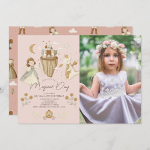Princess Dragon Boho Fairytale Pink Birthday Foto Einladung