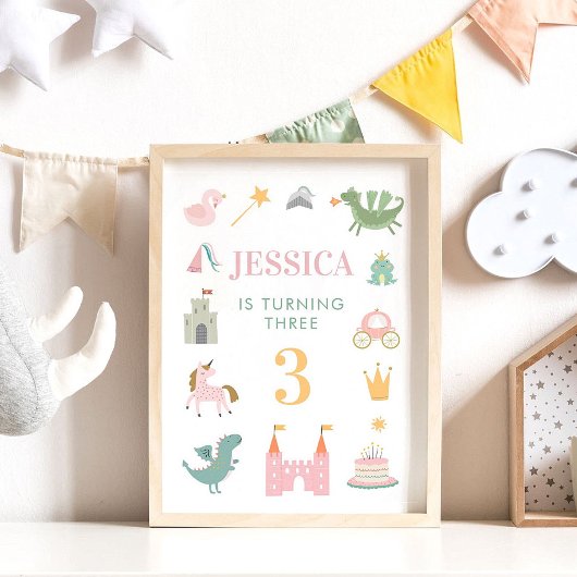 Princess Dragon Castle Birthday Kinderzimmer Poste Poster