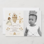 Princess Dragon Fairytale Dark Skin 1. Geburtstag Einladung (Vorderseite)