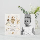 Princess Dragon Fairytale Dark Skin 1. Geburtstag Einladung (Stehend Vorderseite)