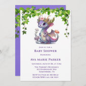 Princess Dragon Florals Girl Babydusche Einladung (Vorne/Hinten)