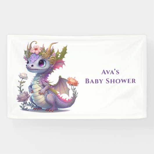 Princess Dragon mit Florals Girl Baby Dusche Banner (Horizontal)