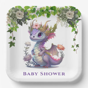 Princess Dragon mit Florals Girl Baby Dusche Pappteller