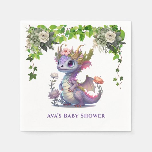 Princess Dragon mit Florals Girl Baby Dusche Serviette (Vorderseite)