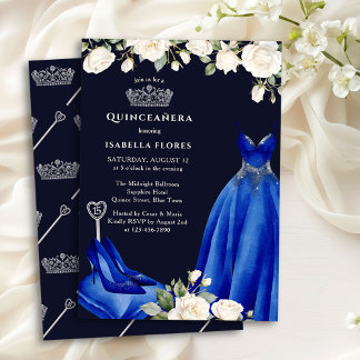 Princess Dress and Rose Blue Quinceanera Einladung