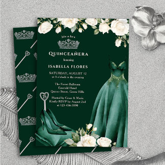 Princess Dress and Rose Green Quinceanera Einladung