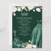 Princess Dress and Rose Green Quinceanera Mass Einladung (Vorderseite)