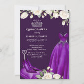 Princess Dress and Rose Lila Quinceanera Einladung (Vorderseite)