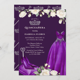 Princess Dress and Rose Lila Quinceanera Einladung