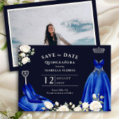 Princess Dress and White Roses Royal Blue Foto Save The Date