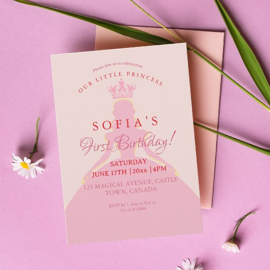 Princess Dress Crown 1. Geburtstag Einladung