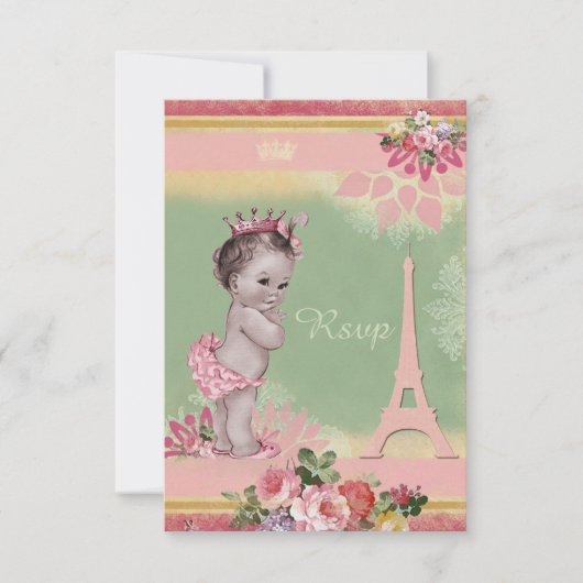 Princess Eiffel Tower Baby Dusche UAWG RSVP Karte (Vorderseite)