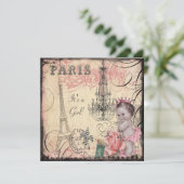 Princess Eiffelturm & Chandelier Baby Dusche Einladung (Stehend Vorderseite)