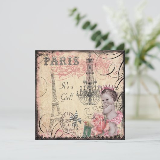 Princess Eiffelturm & Chandelier Baby Dusche Einladung (Stehend Vorderseite)