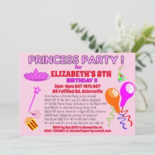 PRINCESS Einladung Spaß Märchen Geburtstag einlade (Stehend Vorderseite)