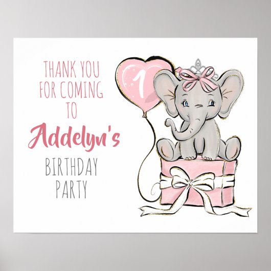 Princess Elephant Balloon Geburtstagsparty Danke Poster (Vorne)